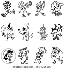 Animation icons set line art and illustrator eps