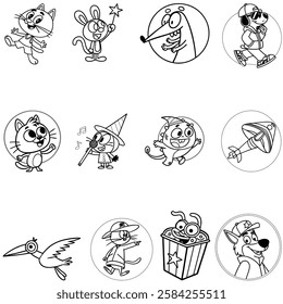 Animation icons set line art and illustrator eps