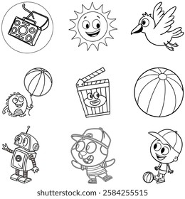 Animation icons set line art and illustrator eps