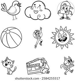 Animation icons set line art and illustrator eps