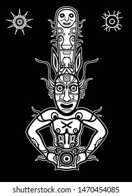 Animation image of ancient pagan god. Drawing on a stone a menhir. Deity, idol, icon, totem. Solar symbol. White vector illustration isolated on a black background.
Print, poster, t-shirt, card.