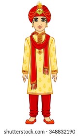 Animation Indian man. Full growth. Isolated on a white background.