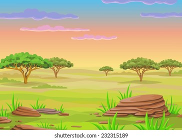 Animation landscape of the African savanna.