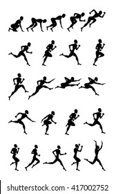 Animation Light Athletics 2016 Summer Games jumping and running black silhouette white background Icon Set. 