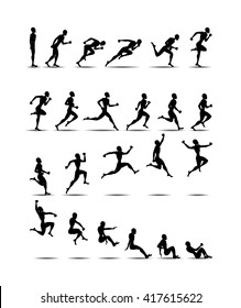 Animation Light Athletics 2016 Summer Games jumping black silhouette white background Icon Set. 