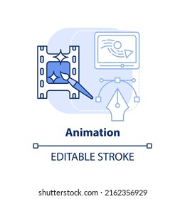 Icono de concepto azul claro de animación. En demanda habilidad para freelance de idea abstracta ilustración de línea delgada. Cuadros. Dibujo de contorno aislado. Trazo editable. Fuentes Arial, Myriad Pro-Bold utilizadas