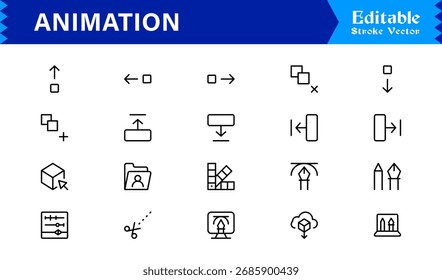 Animation Line Icon Collection Apresentando ícones de vetor minimalistas, Professional Unique Design Pack com movimento criativo, Frame-by-Frame e símbolos dinâmicos
