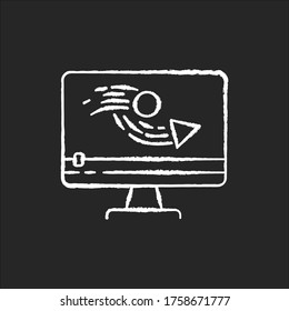 Animation making chalk white icon on black background. Video production process. Digital content editing. Motion graphic creating. Film making. Isolated vector chalkboard illustration
