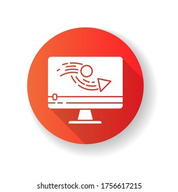 Animation making red flat design long shadow glyph icon. Video production process. Digital content editing. Motion graphic creating. Film making. Silhouette RGB color illustration