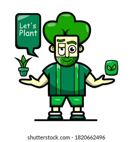 animation of a man holding plants and fertilizer, doing reforestation. environmentally friendly animation