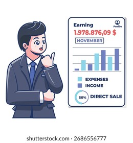 Animation of man pointing at his presentation