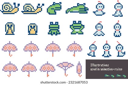 Animation material of a rainy day illustration made with pixel art
