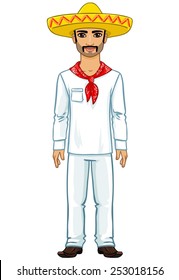 Animation Mexican man.  Isolated on a white background.