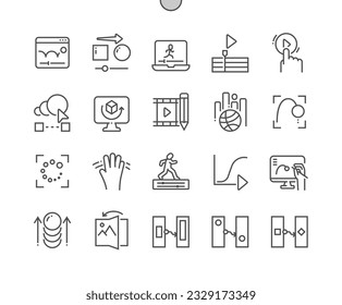 Animation. Motion design. New page. Scale, position, rotation. Pixel Perfect Vector Thin Line Icons. Simple Minimal Pictogram