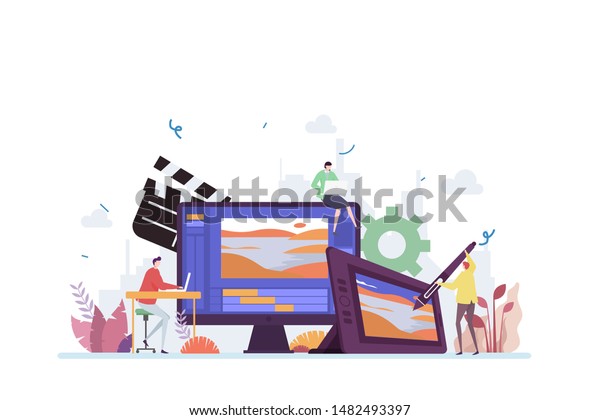 Animation and Motion Graphic Industry Vector\
Illustration Concept Showing Digital Motion Graphic Animation\
Creative Process Tools, Suitable for landing page, ui, web, App\
intro card, editorial,\
flyer,