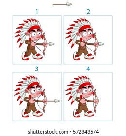 Animation Of Native Boy In 4 Frames With Bow And Arrow. Isolated Vector Elements