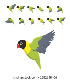 Animation Parrot Lovebird Flying Cute Cartoon Vector Illustration