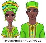 Animation portrait of the African family in ethnic clothes. The vector illustration isolated on a white background.