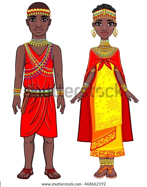 Animation Portrait African Family Ethnic Clothes Stock Vector (Royalty ...