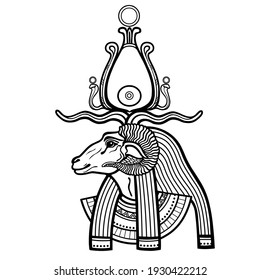 Animation portrait Ancient Egyptian god Khnum. Deity of Nile source, god with ram. Profile view. 
 Vector illustration isolated on a white background. Print, poster, t-shirt, tattoo.