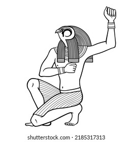 Animation portrait: Ancient Egyptian god Horus in  guise of Falcon. View profile. Vector illustration isolated on a white background.