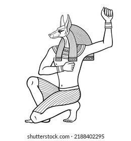 Retrato de animación: Antiguo dios egipcio Anubis. Dios de la muerte y el después del mundo. Ver perfil.  Ilustración vectorial aislada en un fondo blanco.