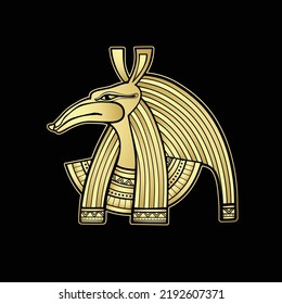 Animation portrait: Ancient Egyptian god Seth. God of rage, deserts, sandstorms, death, and strangers. View profile. Vector illustration isolated on a  black background. Gold imitation.