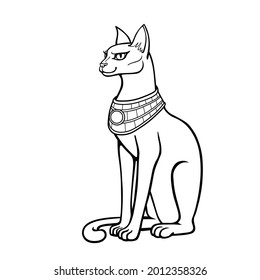 Animation portrait Ancient Egyptian goddess Bastet (Bast). Sacred cat. Vector illustration isolated on a white background. Print, poster, tatoo.