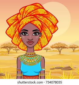 Animation Portrait Attractive African Girl Turban Stock Vector (Royalty ...