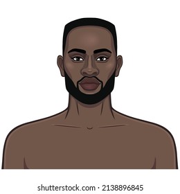 Animation portrait of beautiful African man. Color drawing. Vector illustration isolated on a white background. 