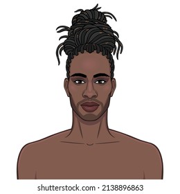 Animation portrait of beautiful African man  with dreadlock hairstyle. Color drawing. Vector illustration isolated on a white background. 