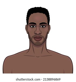 Animation portrait of beautiful African man. Color drawing. Vector illustration isolated on a white background. 