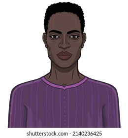 Animation portrait of beautiful African man. Color drawing. Vector illustration isolated on a white background. 