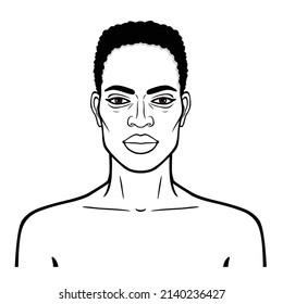 Animation portrait of beautiful African man. Monochrome drawing. Vector illustration isolated on a white background. Be used for coloring book.