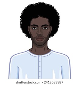 Retrato de animación de un hermoso hombre africano. Dibujo de color. Ilustración vectorial aislada en un fondo blanco. 