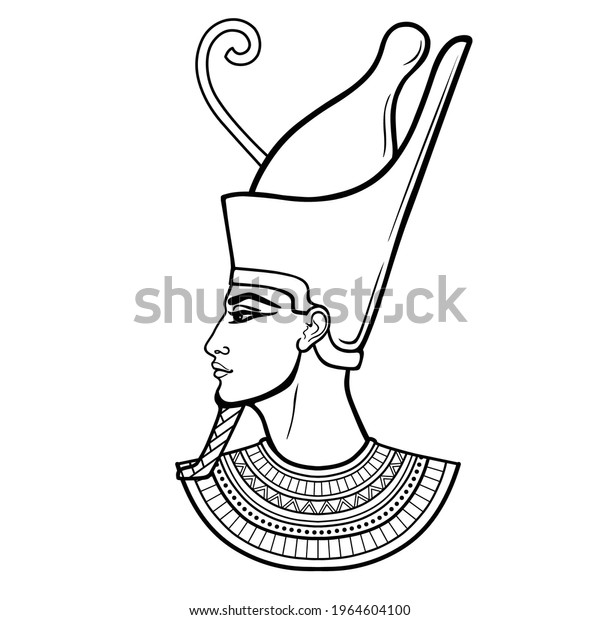 Animation Portrait Egyptian Man Crown Necklace Stock Vector (Royalty ...