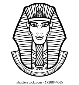 Animation portrait Egyptian man. Vector illustration isolated on a white background. Print, poster, t-shirt, tattoo.