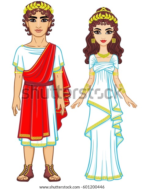 Animation Portrait Family Clothes Ancient Greece Stock Vector (Royalty ...