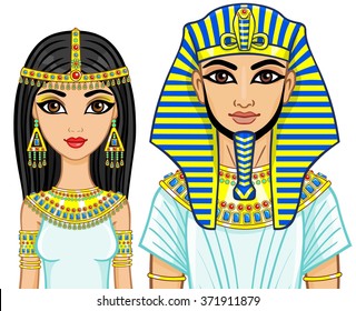  Animation portrait of a family of the Egyptian kings. Isolated on a white background.