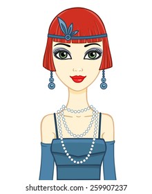 Animation portrait of the girl in a dress of 1920s. Isolated on a white background.