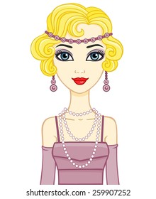 Animation portrait of the girl in a dress of 1920s. Isolated on a white background.