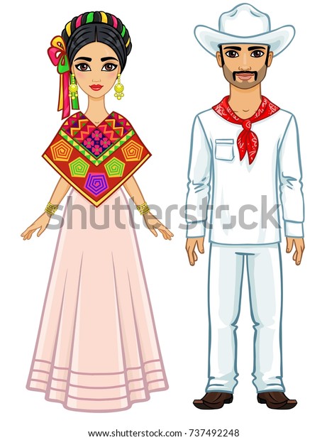 Animation Portrait Mexican Family Ancient Festive Stock Vector (Royalty ...
