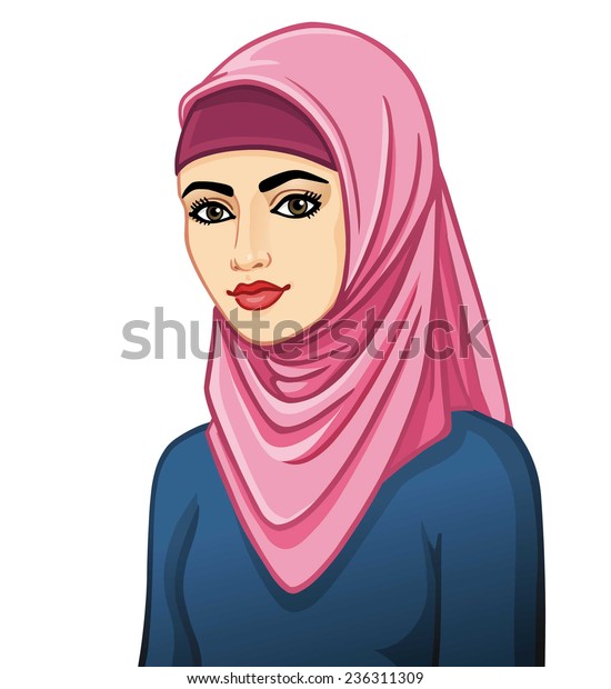 Animation Portrait Muslim Woman Hijab Isolated Stock Vector (Royalty ...