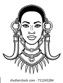 Animation Portrait Young African Woman Monochrome Stock Vector (Royalty ...