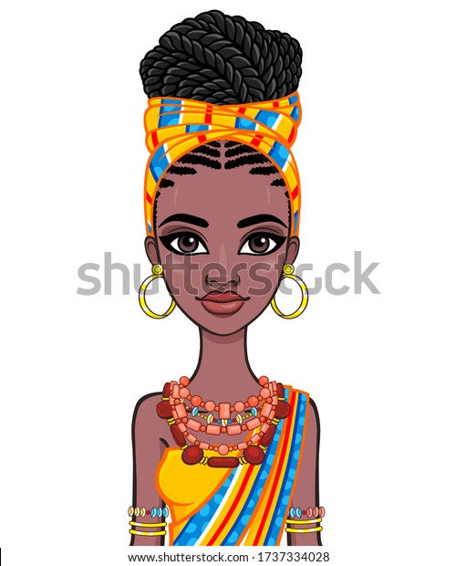 Animation Portrait Young African Woman Orange Stock Vector (Royalty ...