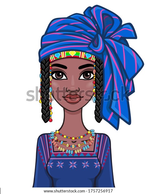 Animation Portrait Young African Woman Blue Stock Vector (Royalty Free ...