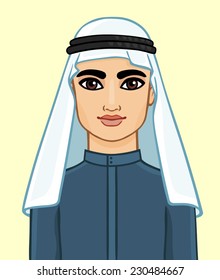 Animation portrait of the young Arab man in a traditional keffiyeh. Isolated.