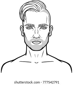 Animation portrait of the young attractive bearded man with a stylish hairstyle. Linear drawing.Vector illustration isolated on a white background.