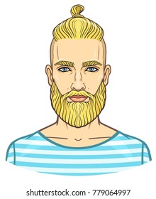 Animation portrait of the young attractive man with a stylish hairstyle. The vector illustration isolated on a white background. Print, poster, t-shirt, card.