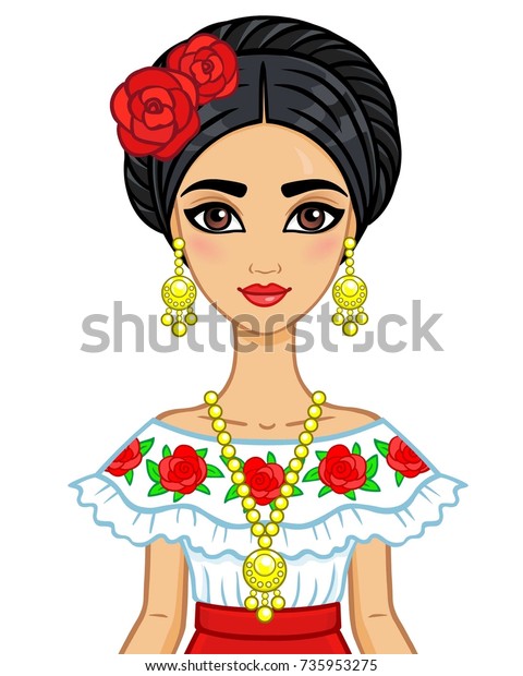 Animation Portrait Young Beautiful Mexican Girl Stock Vector (Royalty ...